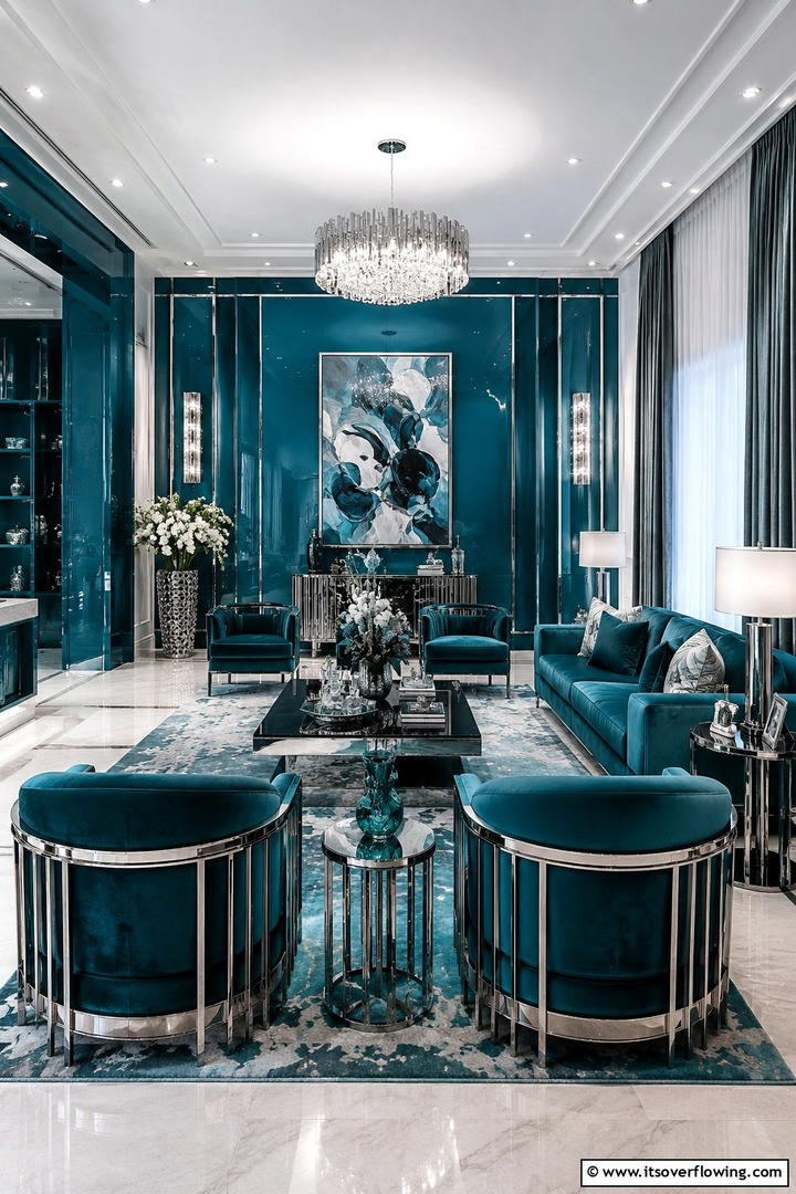 Glamorous Teal Finish - 30 Teal Living Room Ideas for Bold & Serene Interior Spaces