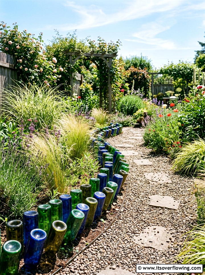 Glass Bottle Border - 25 garden ideas with low cost materials