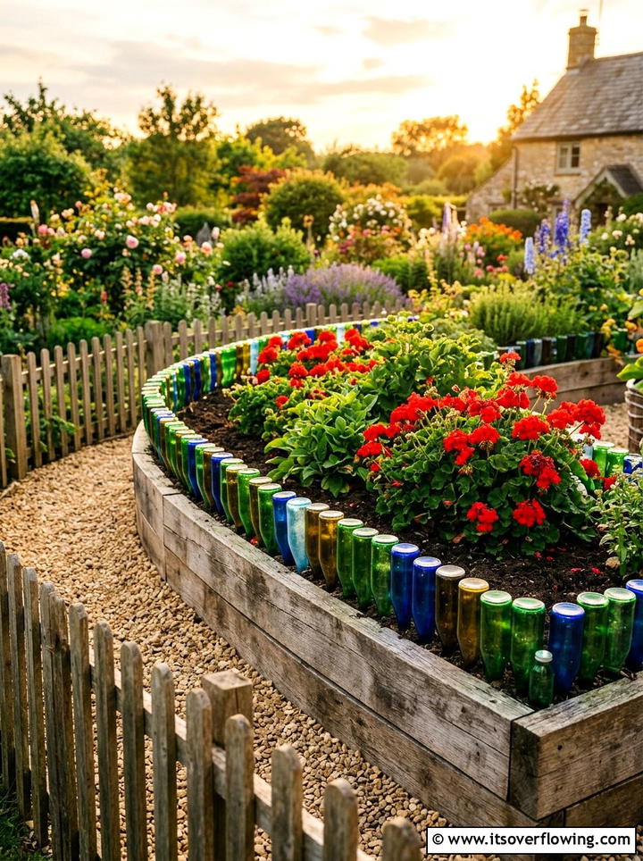 Glass Bottle Border - 25 upcycled garden ideas for renters