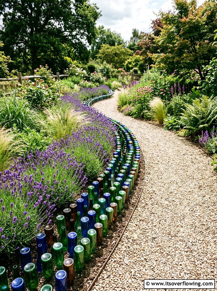 Glass Bottle Border - 25 backyard decorating ideas with recycled materials