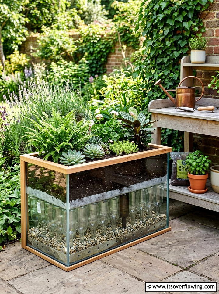 Glass Bottle Drainage - 25 recycled garden ideas with glass bottles