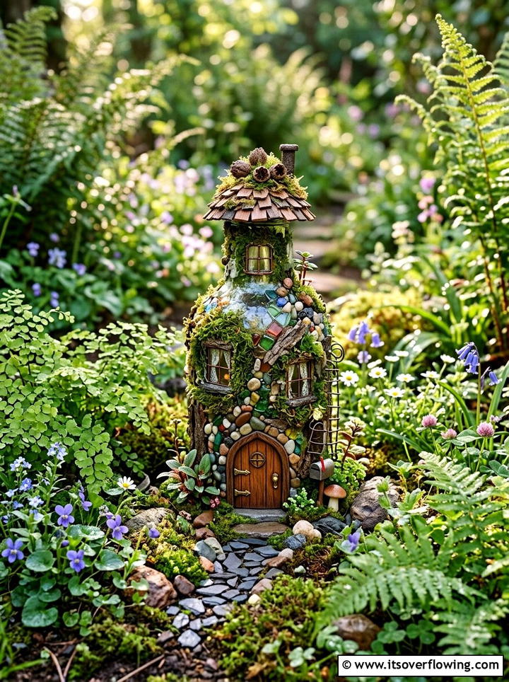 Glass Bottle Fairy House - 25 recycled garden ideas with glass bottles