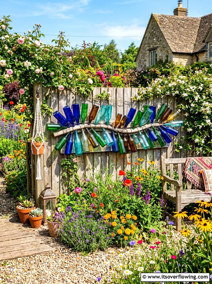 Glass Bottle Garden Art - 25 garden decor ideas with fence decorations