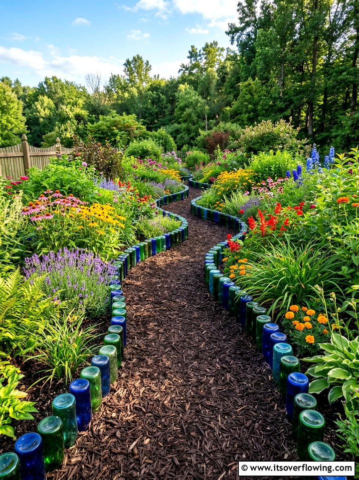 Glass Bottle Garden Border - 25 recycled garden ideas