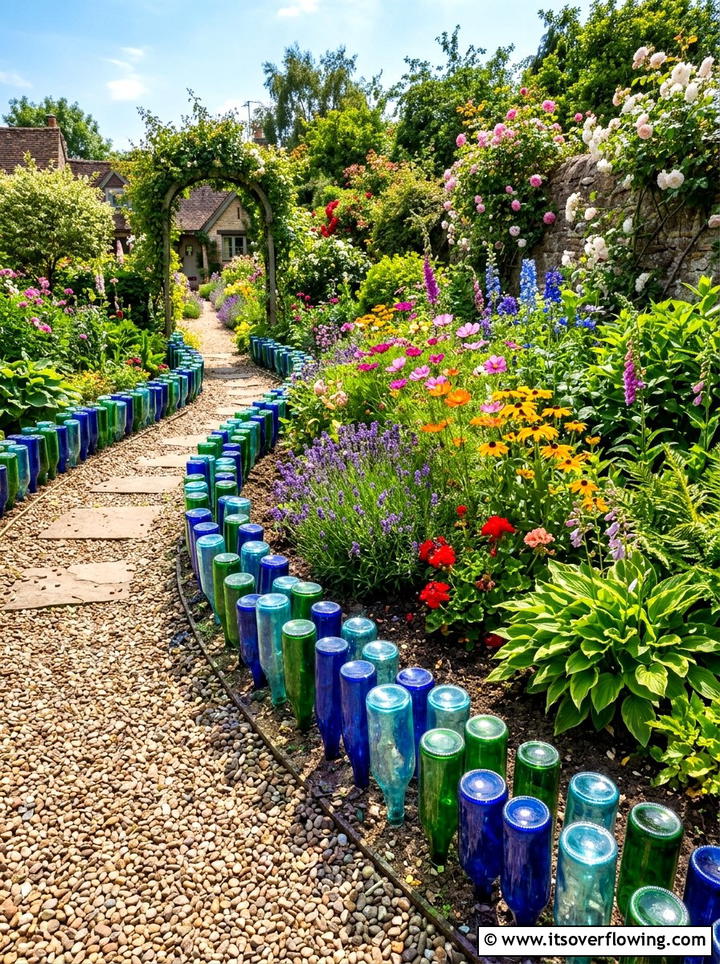 Glass Bottle Garden Border - 25 recycled garden ideas for community spaces