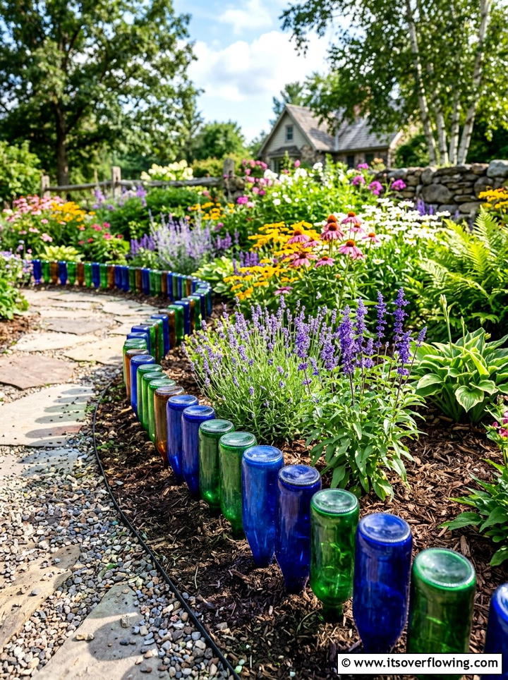 Glass Bottle Garden Border - 25 recycled garden ideas with composting