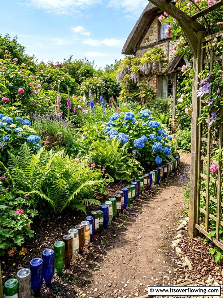 Glass Bottle Garden Border - 25 upcycled garden ideas with garden edging