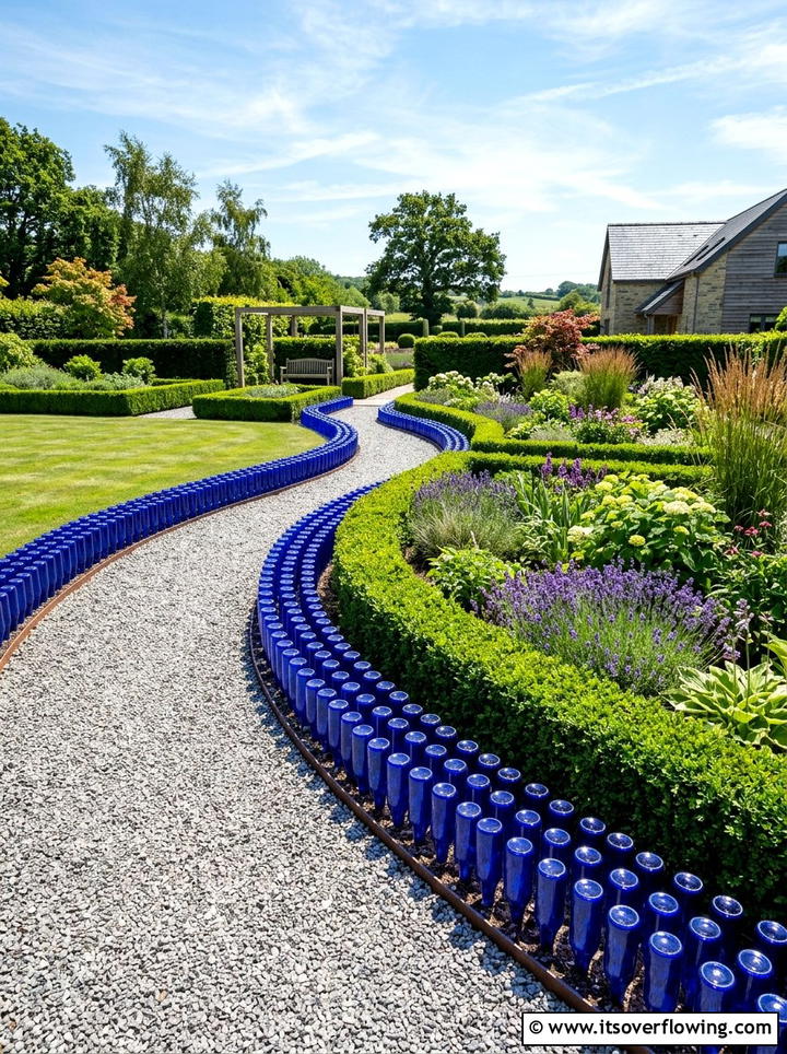 Glass Bottle Garden Border - 25 upcycled garden ideas with modern style