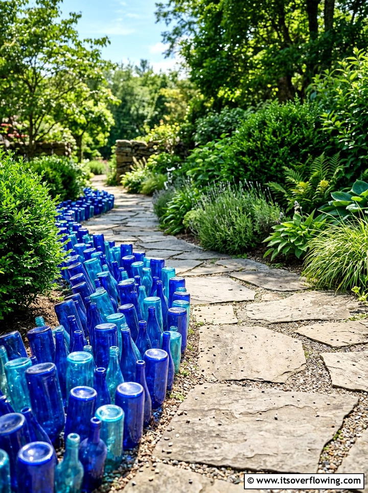 Glass Bottle Garden Edging - 25 recycled garden ideas for patio decor