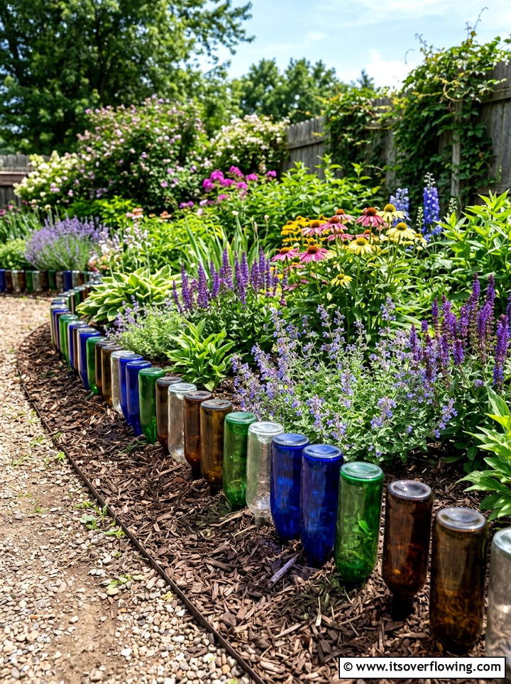 Glass Bottle Garden Edging - 25 recycled garden ideas with glass bottles