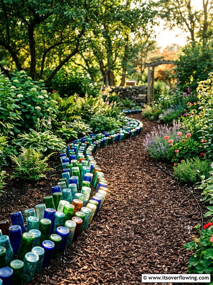 Glass Bottle Garden Edging - 25 reusing old things ideas for small garden