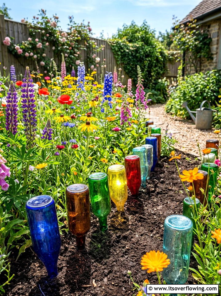 Glass Bottle Garden Markers - 25 recycled garden ideas with garden markers