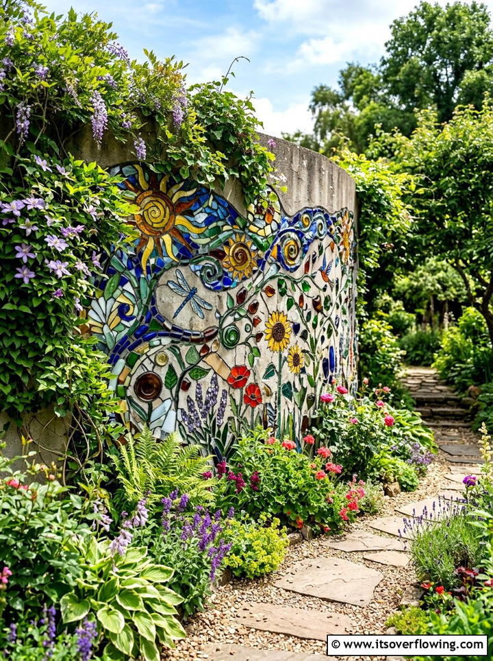 Glass Bottle Mosaic - 25 recycled garden ideas with glass bottles