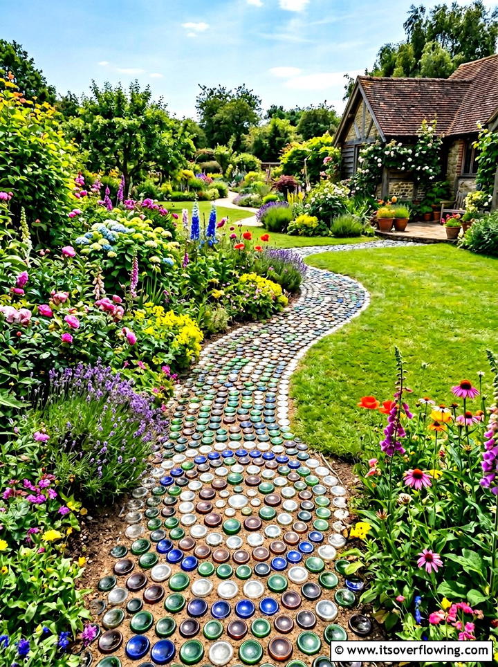 Glass Bottle Path - 25 recycled garden ideas with glass bottles