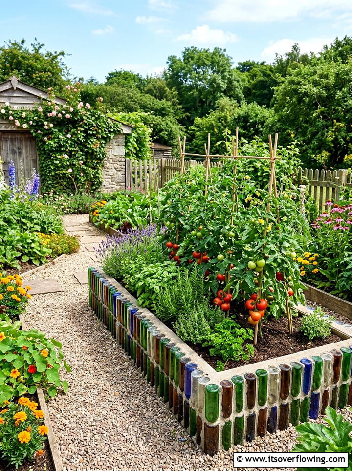 Glass Bottle Raised Bed - 25 recycled garden ideas with glass bottles