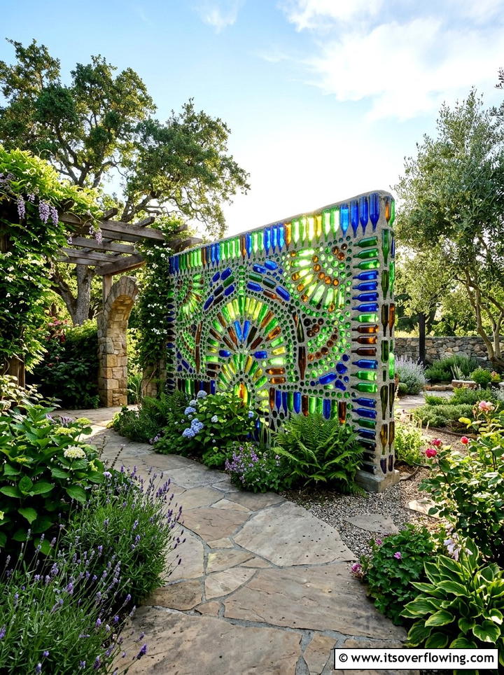 Glass Bottle Wall - 25 reusing old things ideas for privacy screens