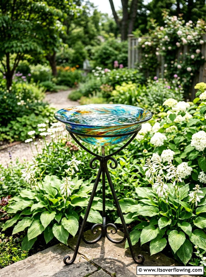 Glass Bowl Bird Bath - 25 garden ideas with bird baths