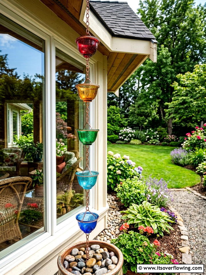 Glass Cup Rain Chain - 25 creative garden ideas with rain chains