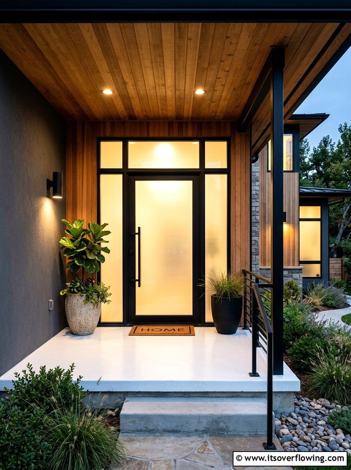 Glass Entry Door - 25 front porch decor ideas with modern minimal look