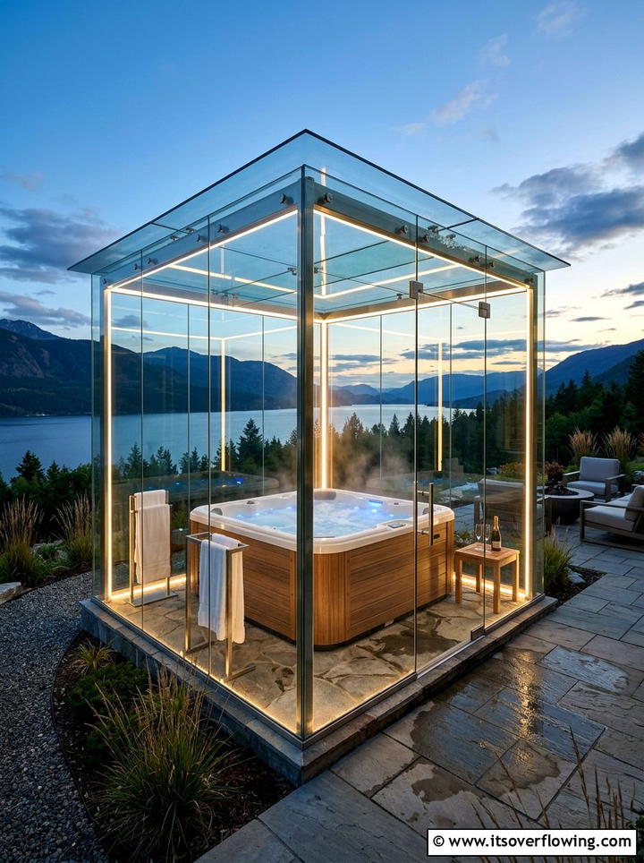 Glass Hot Tub Enclosure - 25 backyard ideas with hot tub
