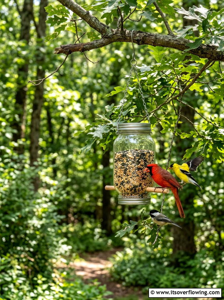 Glass Jar Bird Feeders - 25 garden decor ideas with hanging jars