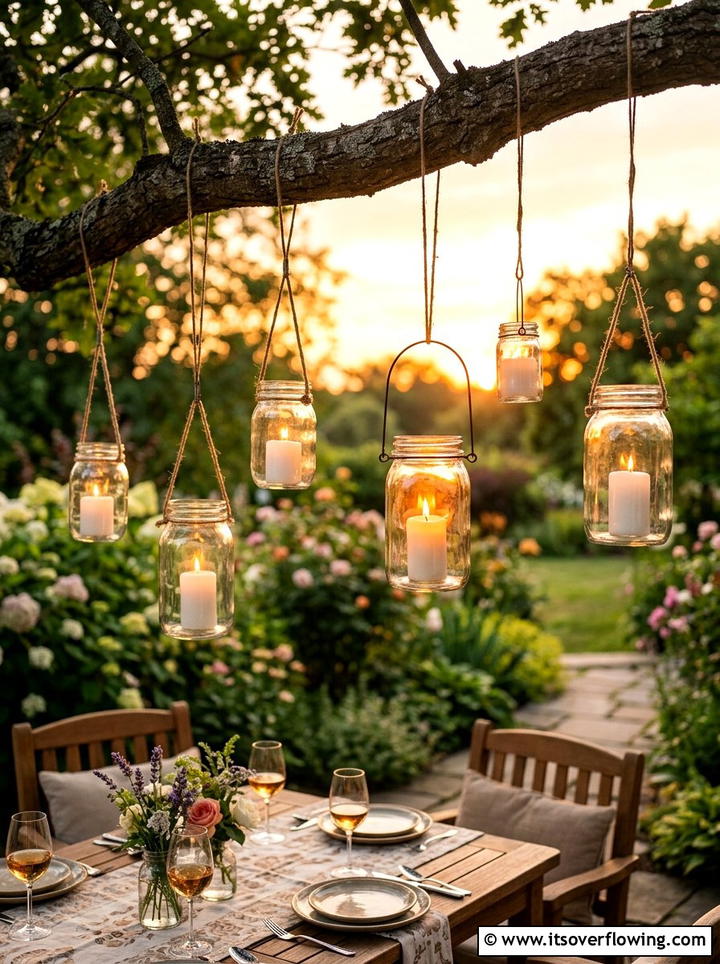 Glass Jar Candle Lantern - 25 recycled garden ideas with recycled glass art