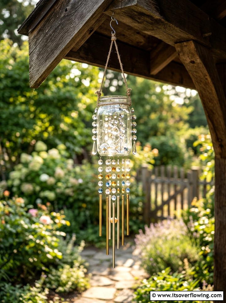 Glass Jar Wind Chime - 25 garden decor ideas with mason jars