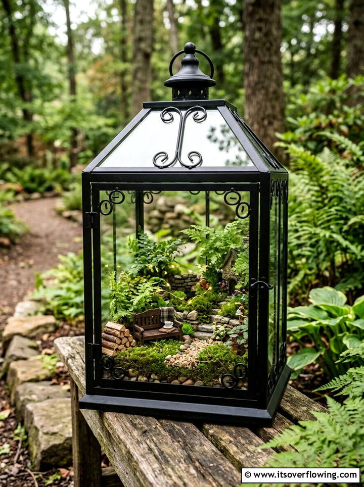 Glass Lantern - 25 upcycled garden ideas with fairy gardens