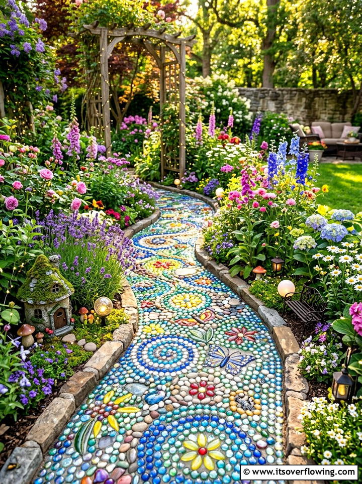 Glass Marble Inlay Path - 25 reusing old things ideas for garden pathways