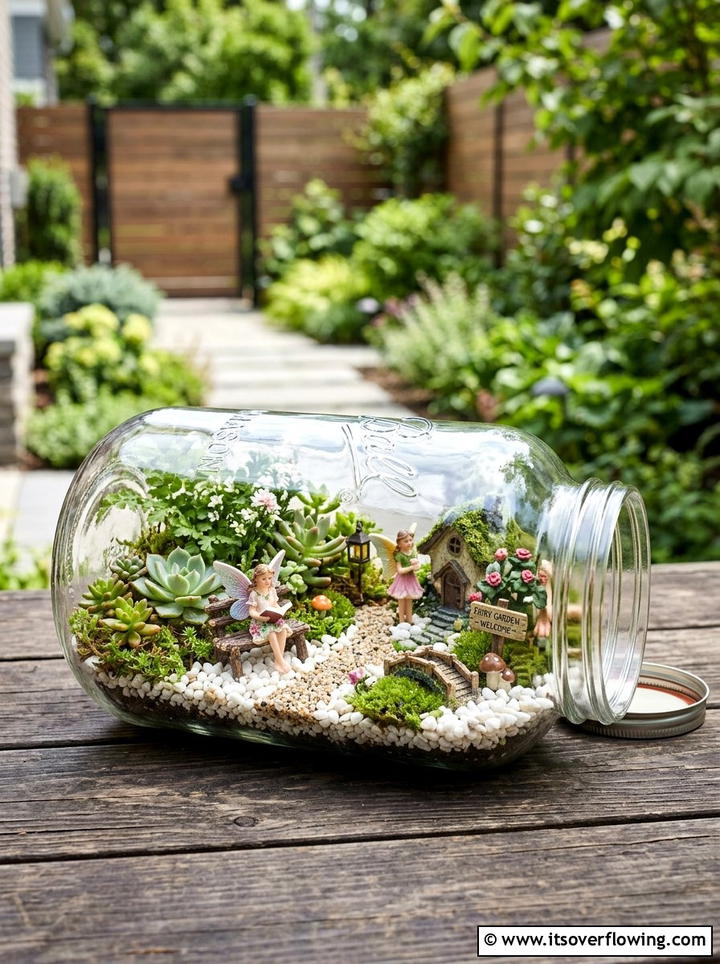 Glass Mason Jar - 25 upcycled garden ideas with fairy gardens