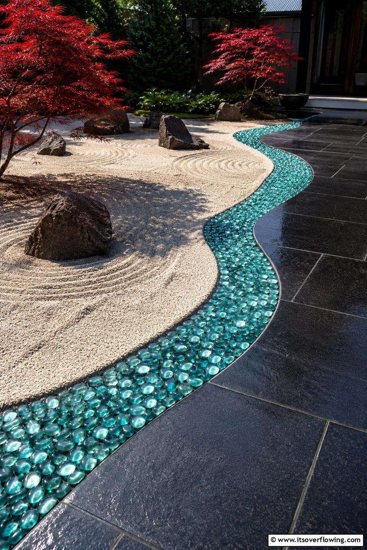 Glass Pebble Accents - 30 Modern Garden Edging Ideas to Define Your Outdoor Space