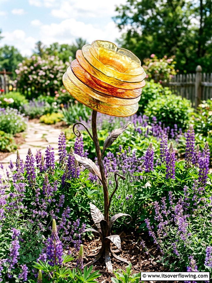 Glass Plate Flower Sculpture - 25 recycled garden ideas with recycled glass art