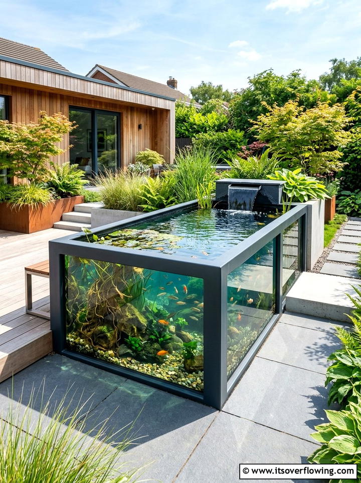 Glass Side Water Feature - 25 creative garden ideas with mini ponds