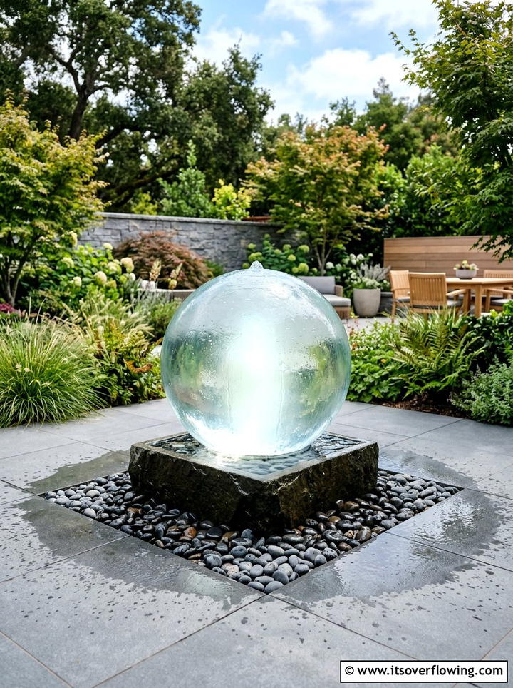 Glass Sphere Fountain - 25 backyard ideas with fountain