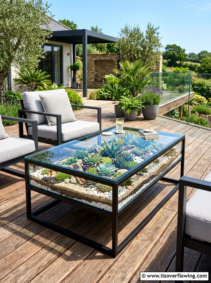 Glass Terrarium Outdoor Table - 25 garden decor ideas with succulent displays