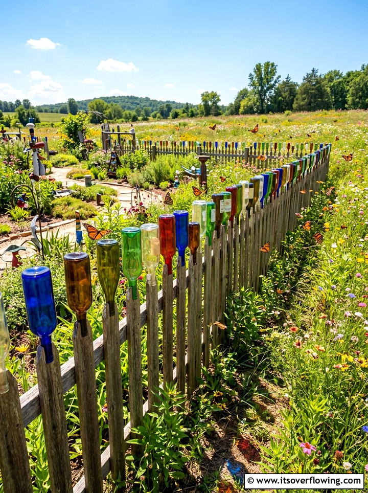Glass bottle decorative fence - 25 upcycled garden ideas with glass bottles