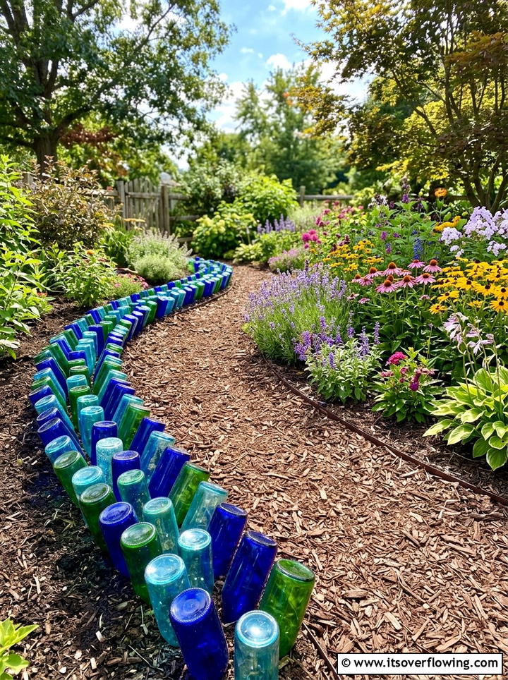 Glass bottle garden edging - 25 reusing old things ideas for garden decor