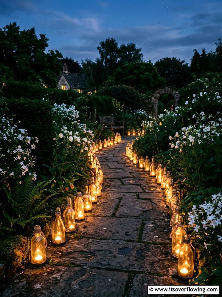 Glass bottle garden lantern - 25 upcycled garden ideas with glass bottles