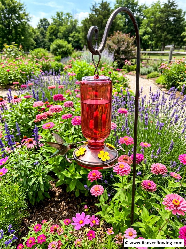 Glass bottle hummingbird feeder - 25 upcycled garden ideas with glass bottles