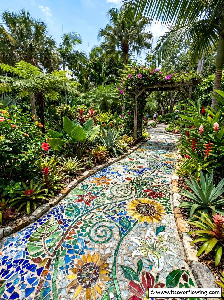 Glass bottle mosaic walk - 25 upcycled garden ideas with glass bottles