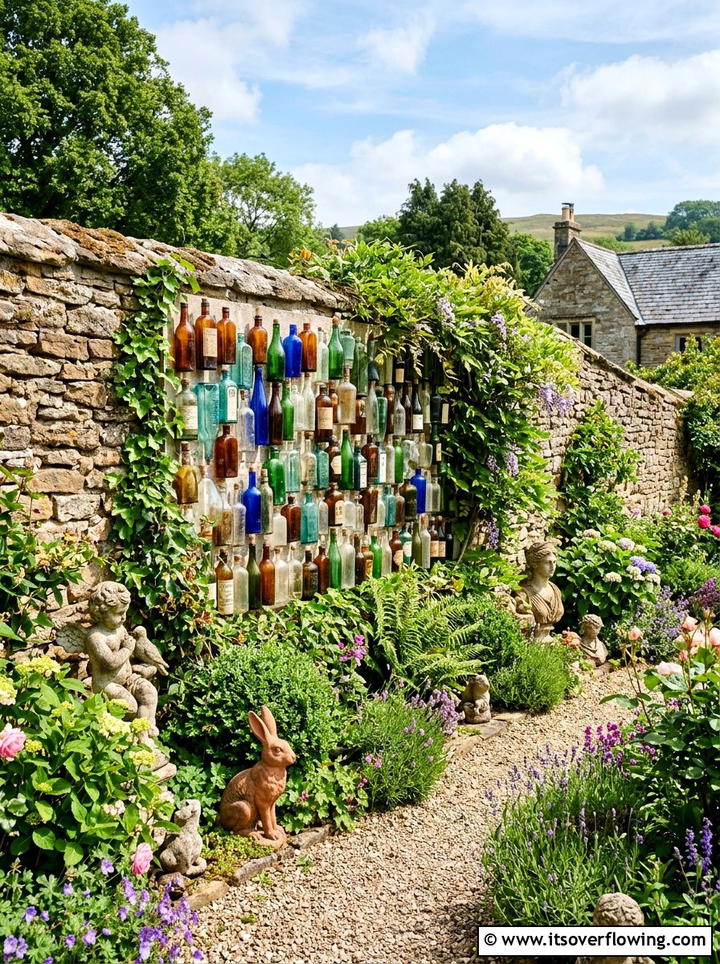 Glass bottle outdoor art - 25 upcycled garden ideas with glass bottles