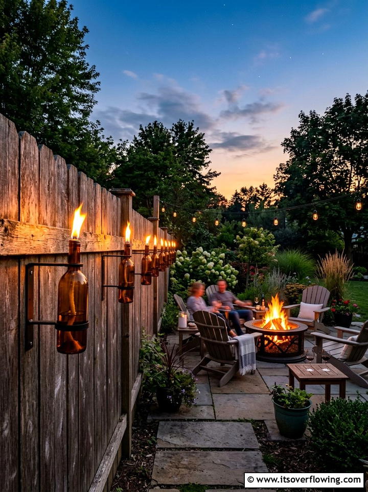 Glass bottle torch light - 25 upcycled garden ideas with glass bottles