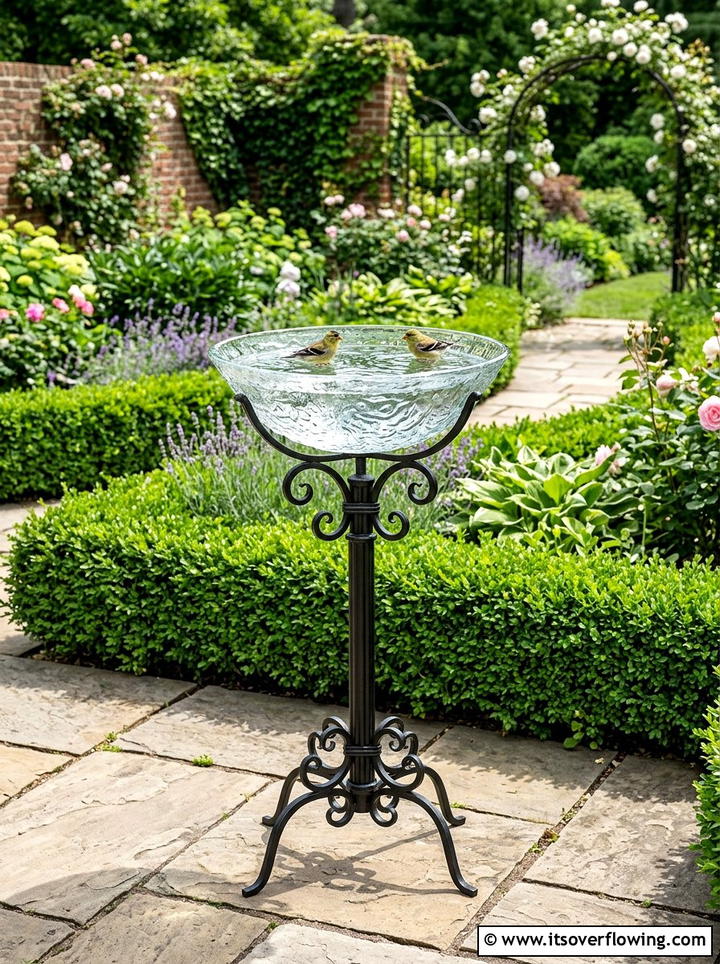 Glass bowl bird bath - 25 reusing old things ideas for bird baths