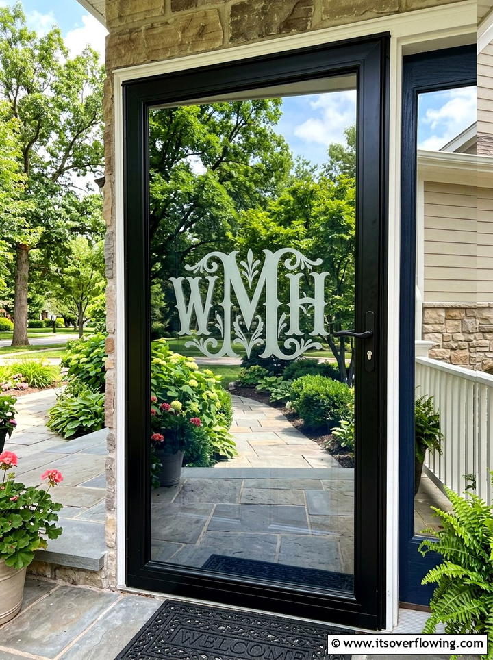 Glass door monogram decal - 25 front porch ideas with monogram decor