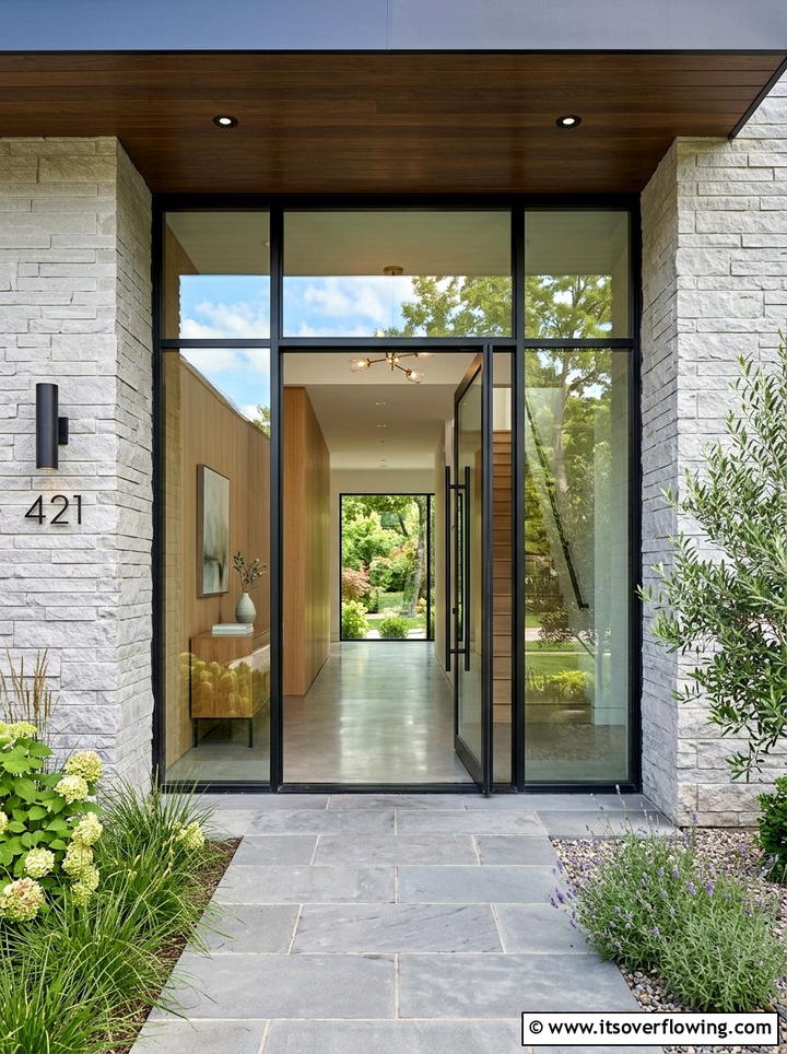 Glass front door - 25 front porch ideas with modern style