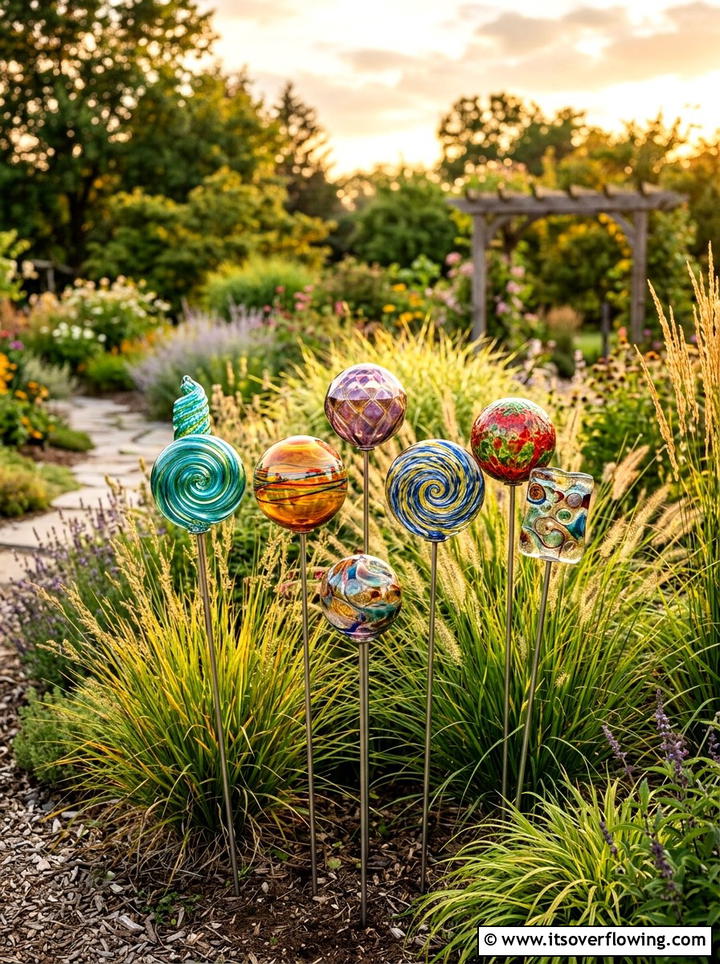 Glass garden stake - 25 backyard decorating ideas with garden art