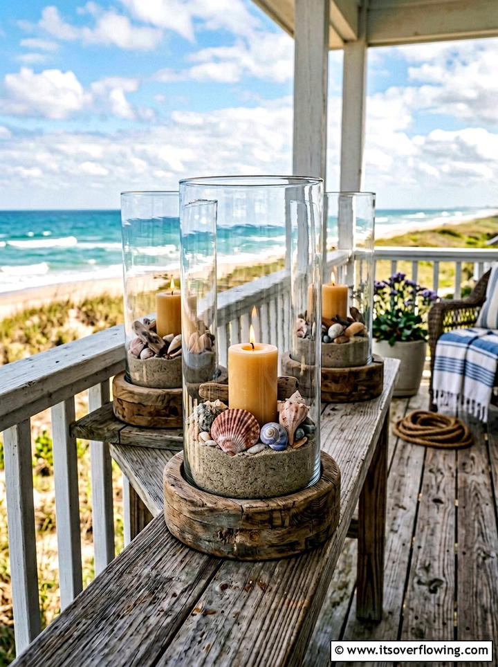 Glass hurricane lamps - 25 front porch decor ideas with candle holders