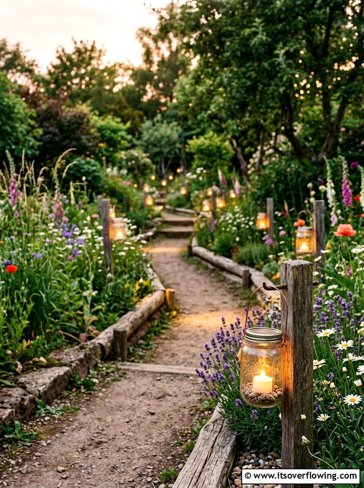 Glass jar pathway lanterns - 25 garden decor ideas with pathway lighting