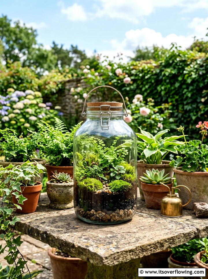 Glass jar terrarium - 25 upcycled garden ideas with kids projects