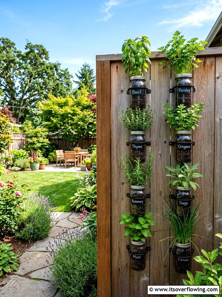 Glass jar vertical garden - 25 upcycled garden ideas with watering stations